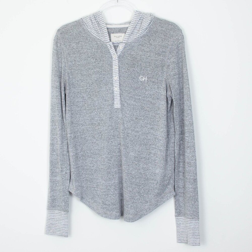 Gilly Hicks Womens Striped Hoodie Pullover Henley‎ Sweater Size Medium Preppy